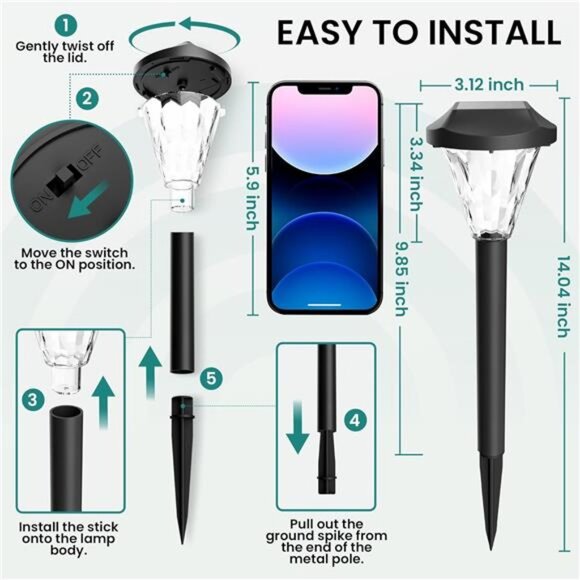 Solar Lights Outdoor Waterproof Pathway Garden Lawn Patio Landscape Lighting Set - Picture 4 of 7